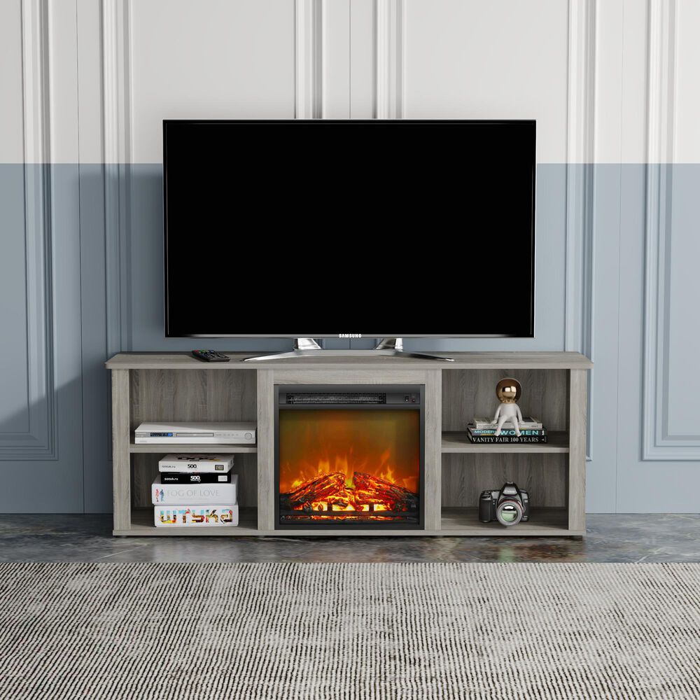 HOMLUX 59" Fireplace TV Stand in French Oak Grey, , large