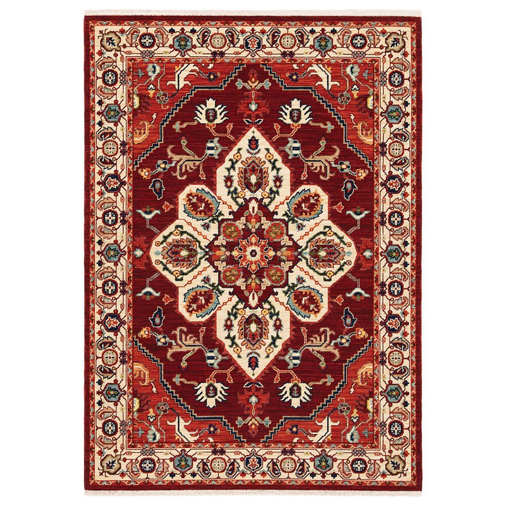 Oriental Weavers Lilihan Medallion 5502C 6"7" x 9"6" Red and Ivory Area Rug, , large