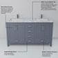 Lexora Home Jacques 60" Double Bathroom Vanity in Dark Grey with 2 cm White Carrara Marble Top and Rectangular Sinks, , large