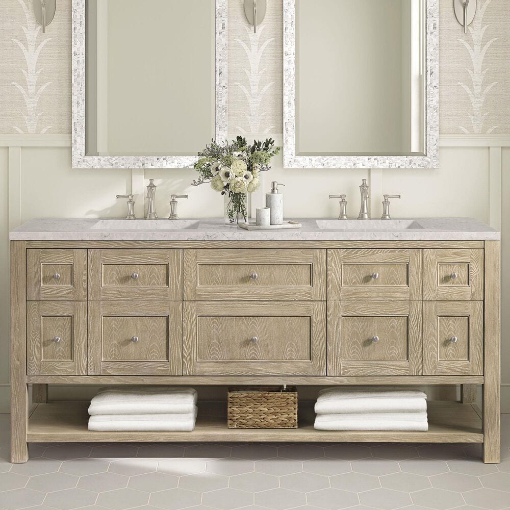 James Martin Vanities Breckenridge 72&quot; Double Vanity in Whitewashed Oak with 3 cm Eternal Jasmine Pearl Quartz Top, , large