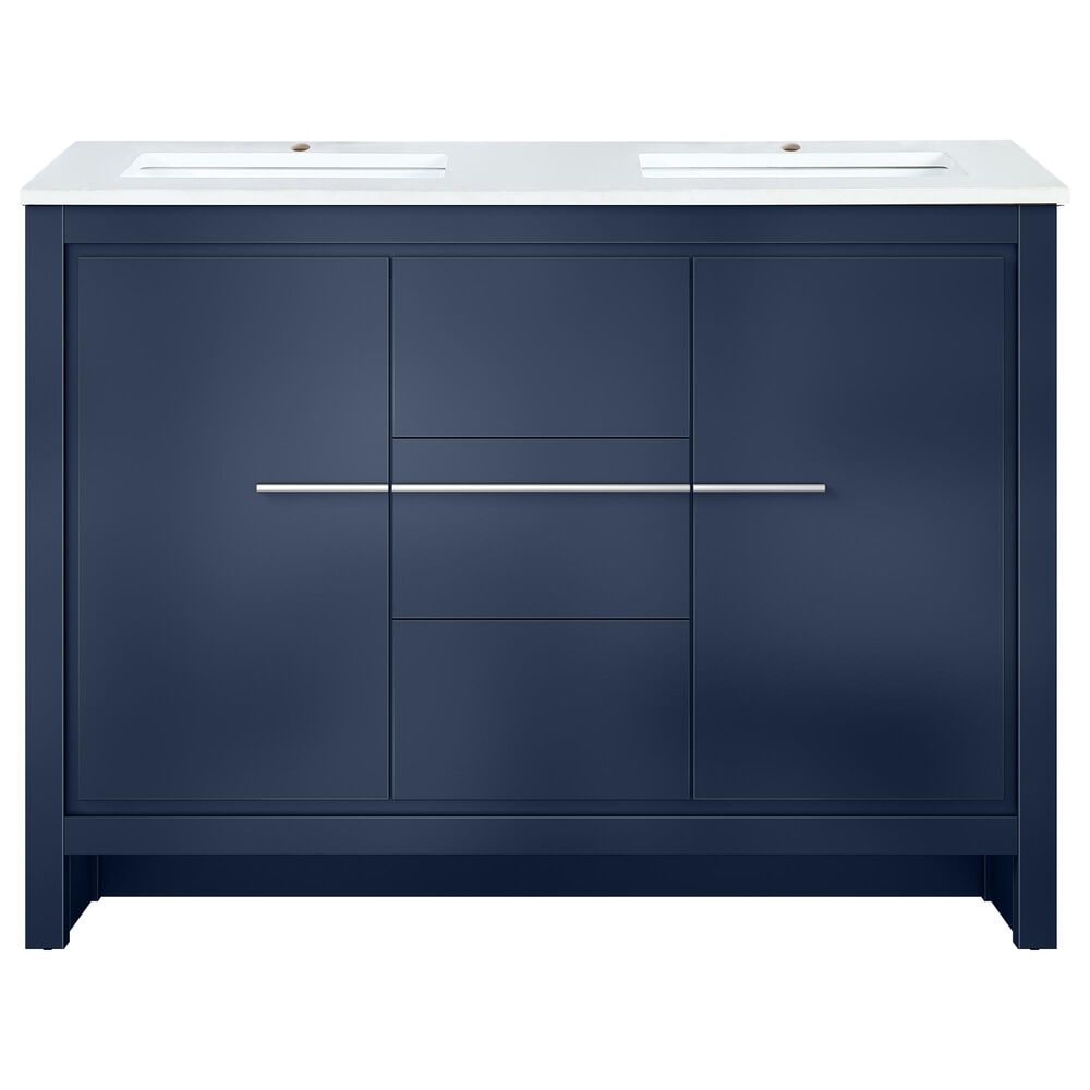 Lexora Home Lafarre 48&quot; Double Bathroom Vanity in Navy Blue with 2 cm White Quartz Top and Rectangular Sinks, , large