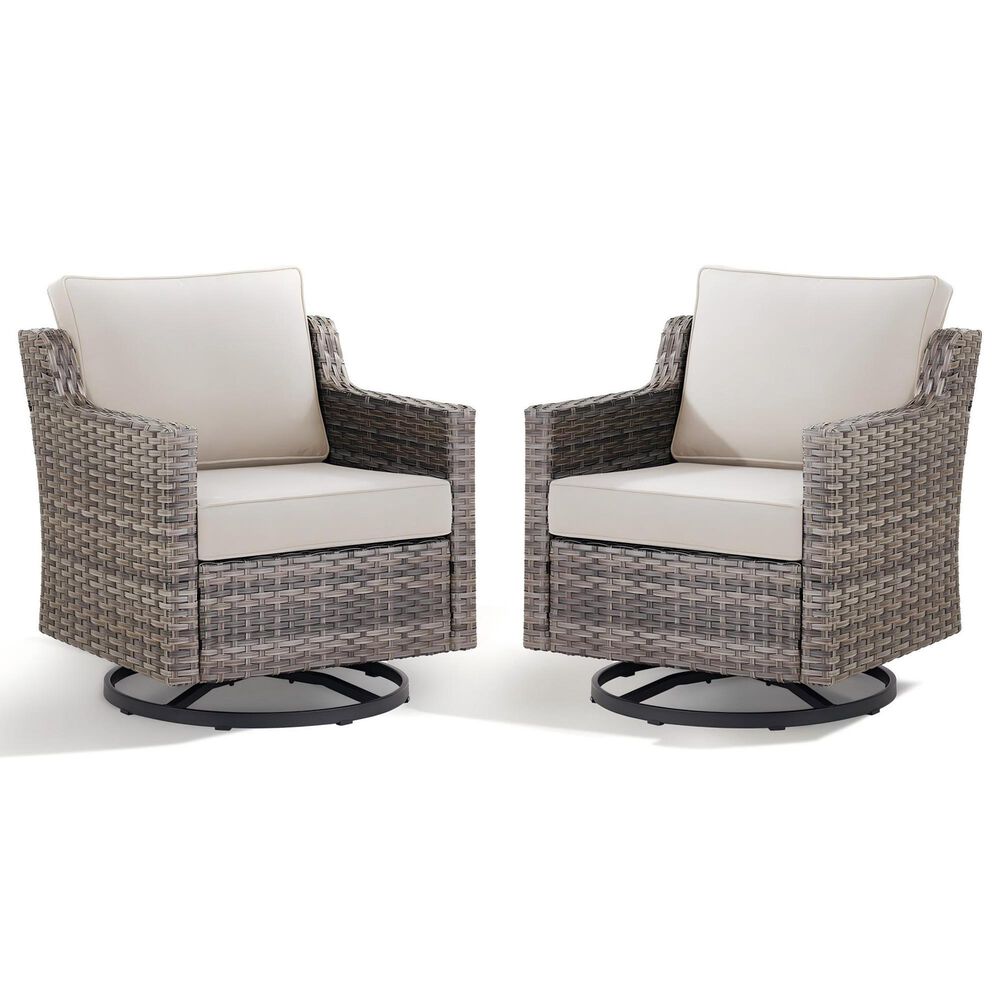 Sunwell Garden Patio Swivel Glider Chair with Gray Frame and Wicker Armrests in Beige (Set of 2), , large