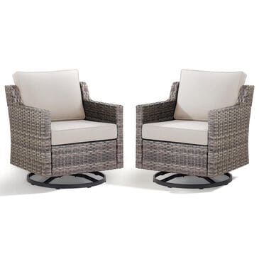 Sunwell Garden Patio Swivel Glider Chair with Gray Frame and Wicker Armrests in Beige (Set of 2), , large