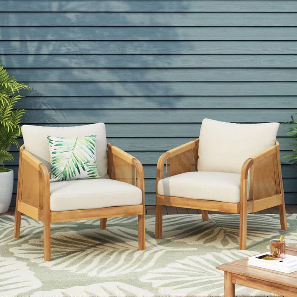 Hearth and Haven Outdoor Deep Seating Club Chair with Beige Cushions and Faux Rattan Accent in Brown, , large