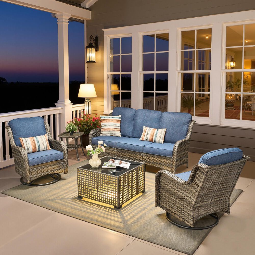 HOMLUX 5-Piece Grey Wicker Patio Set in Denim Blue, , large