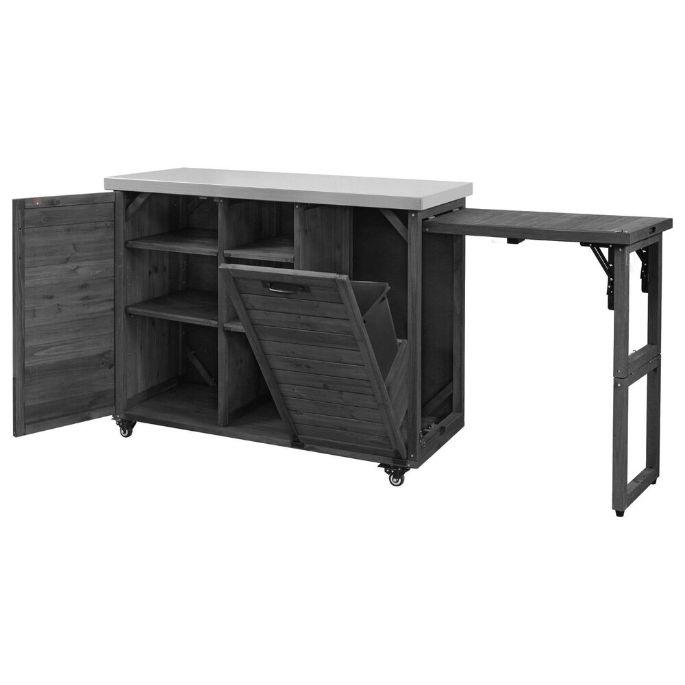 HOMLUX 78.3" Outdoor Kitchen Island with Foldable Grill Table in Black and Stainless Steel, , large