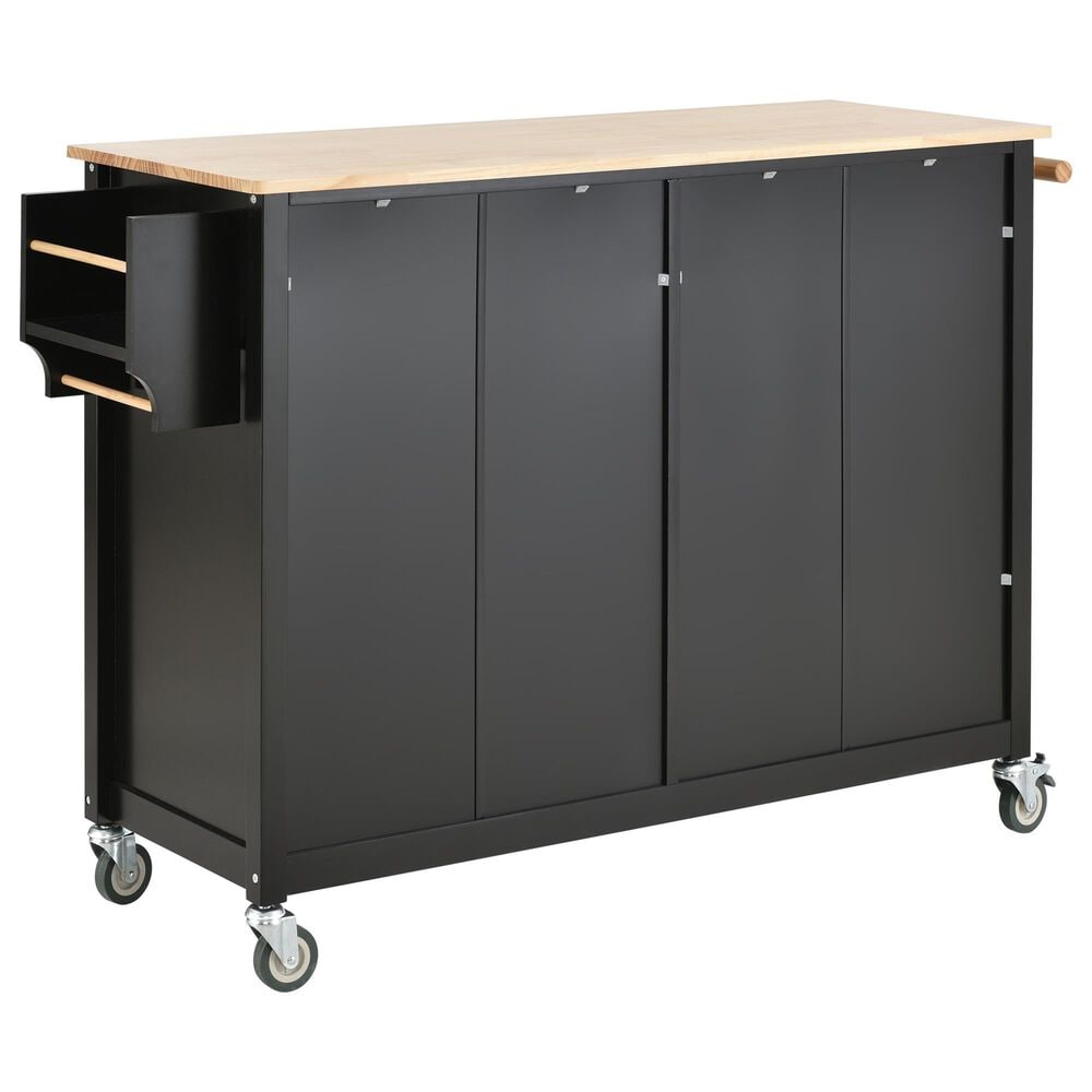 HOMLUX 54" Kitchen Island Cart with Solid Wood Top and Locking Wheels in Black, , large
