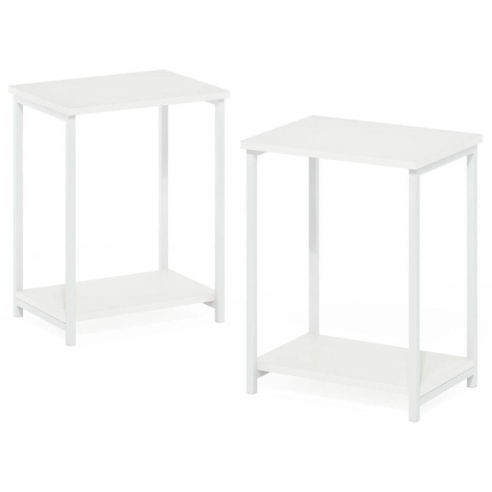 HOMLUX 2-Tier Metal Frame End Table with Open Shelf in White (Set of 2), , large