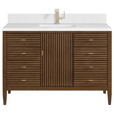 James Martin Vanities Myrrin 48" Vanity in Mid-Century Walnut with Single Hole and 3 cm White Zeus Quartz Top & Backsplash, , large