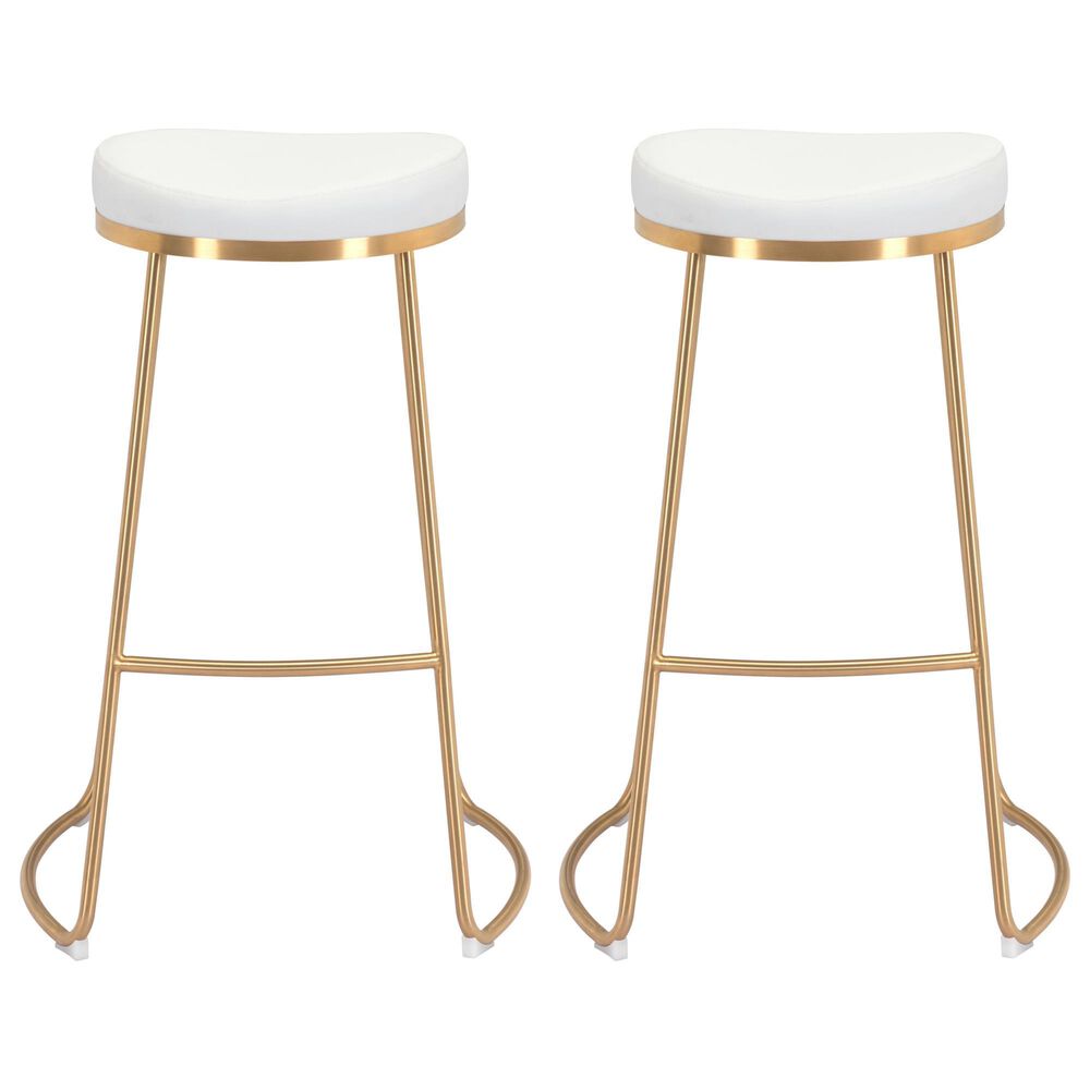 Zuo Modern Bree Barstool in White and Gold &#40;Set of 2&#41;, , large