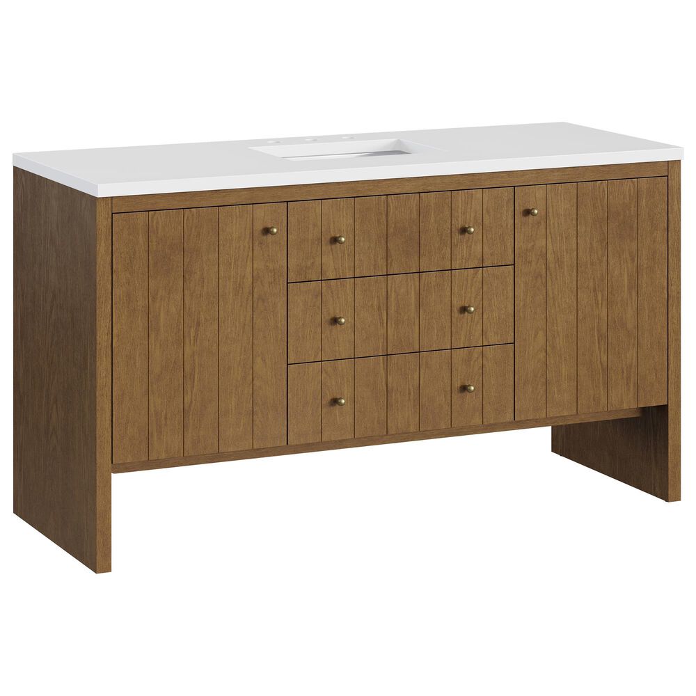 James Martin Hudson 60" Single Bathroom Vanity in Honey Oak with 3 cm Tajnar Eclos Top and Rectangular Sink, , large