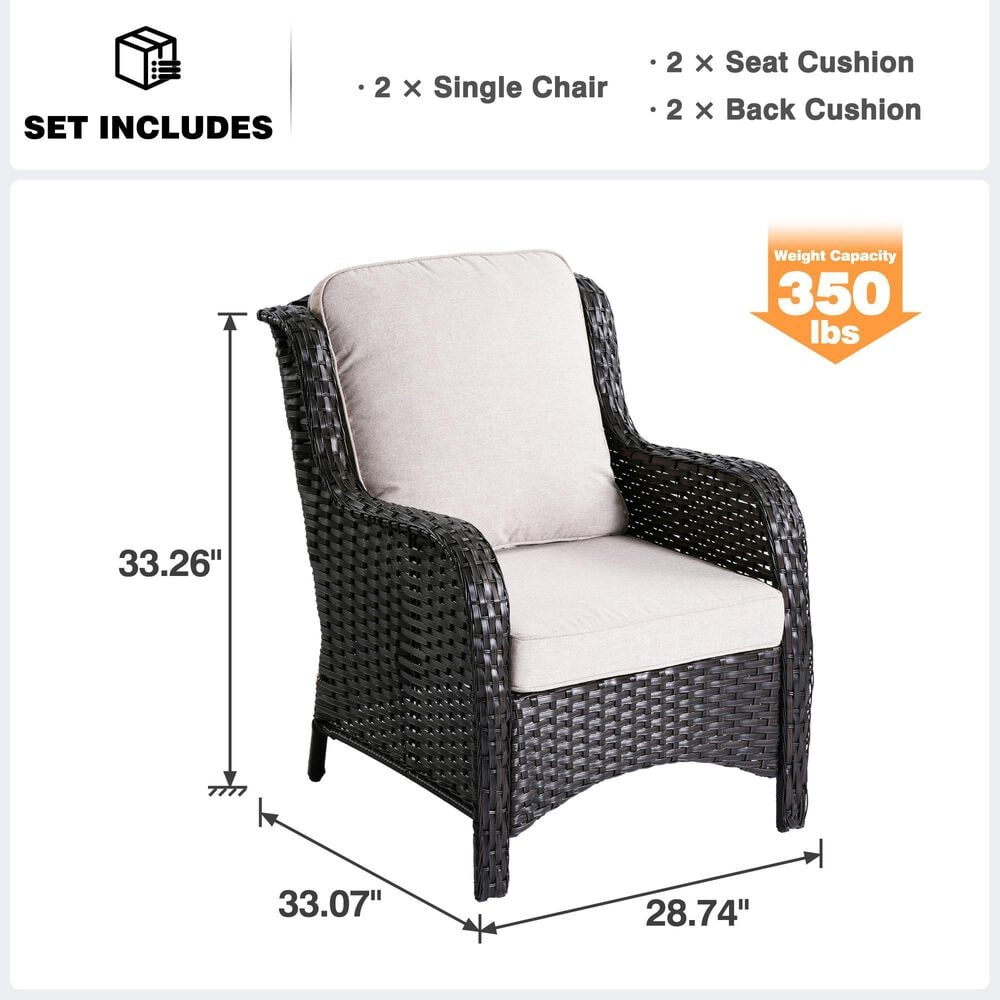 HOMLUX 29" Patio Single Chair with Brown Wicker in Beige (Set of 2), , large