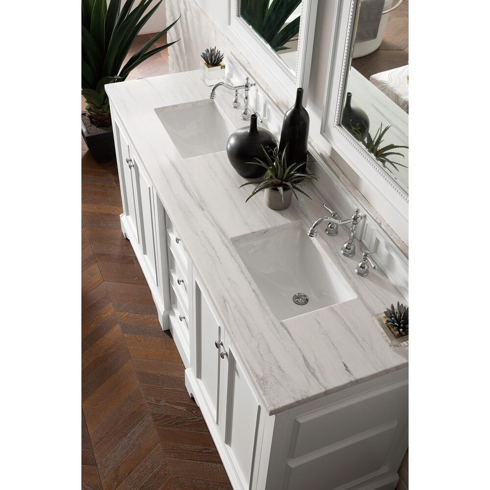 James Martin Vanities De Soto 72&quot; Double Bathroom Vanity in Bright White with 3 cm Arctic Fall Solid Surface Top and Rectangular Sinks, , large