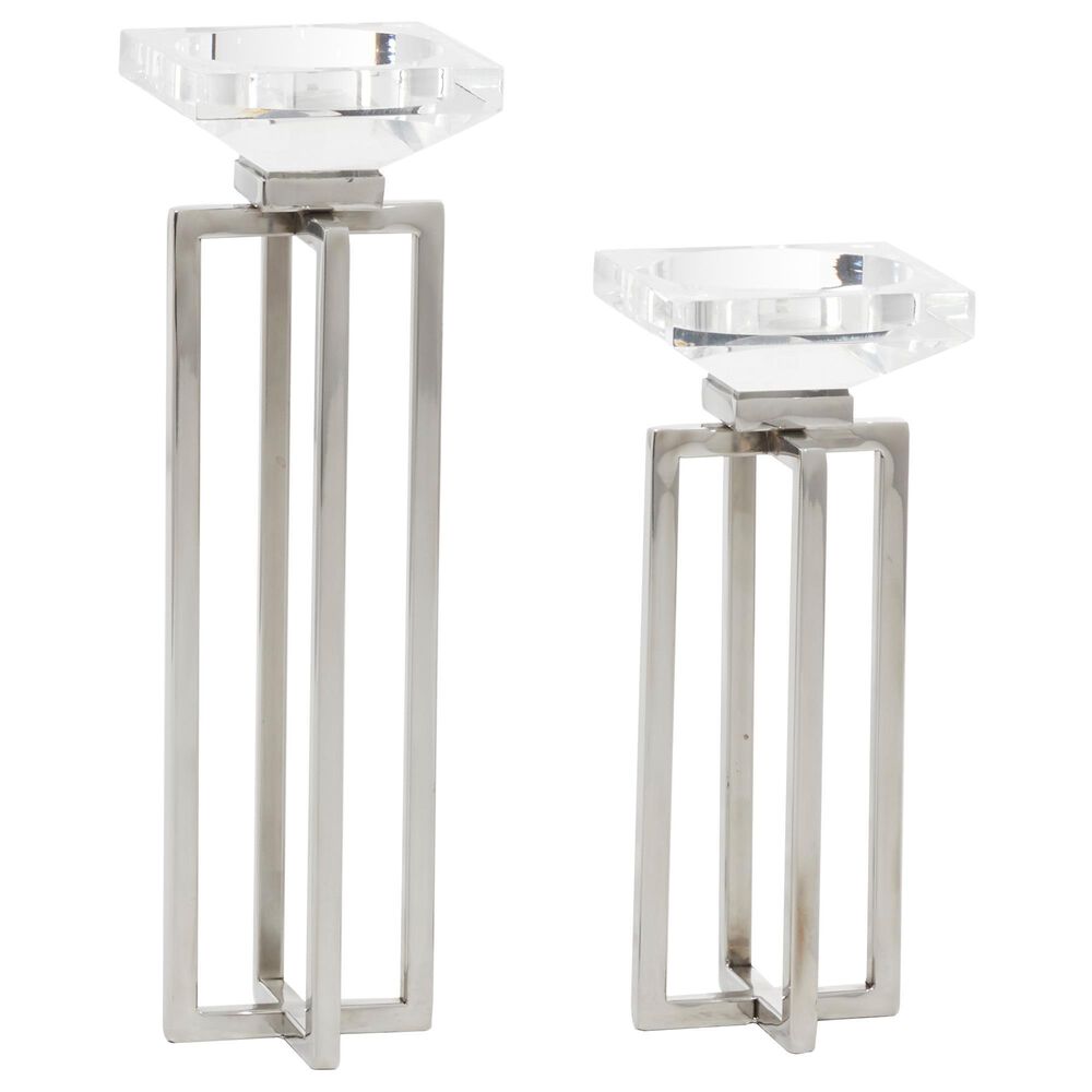 Maple and Jade 13" Glam Candle Holder with Rectangular Frame in Silver (Set of 2), , large