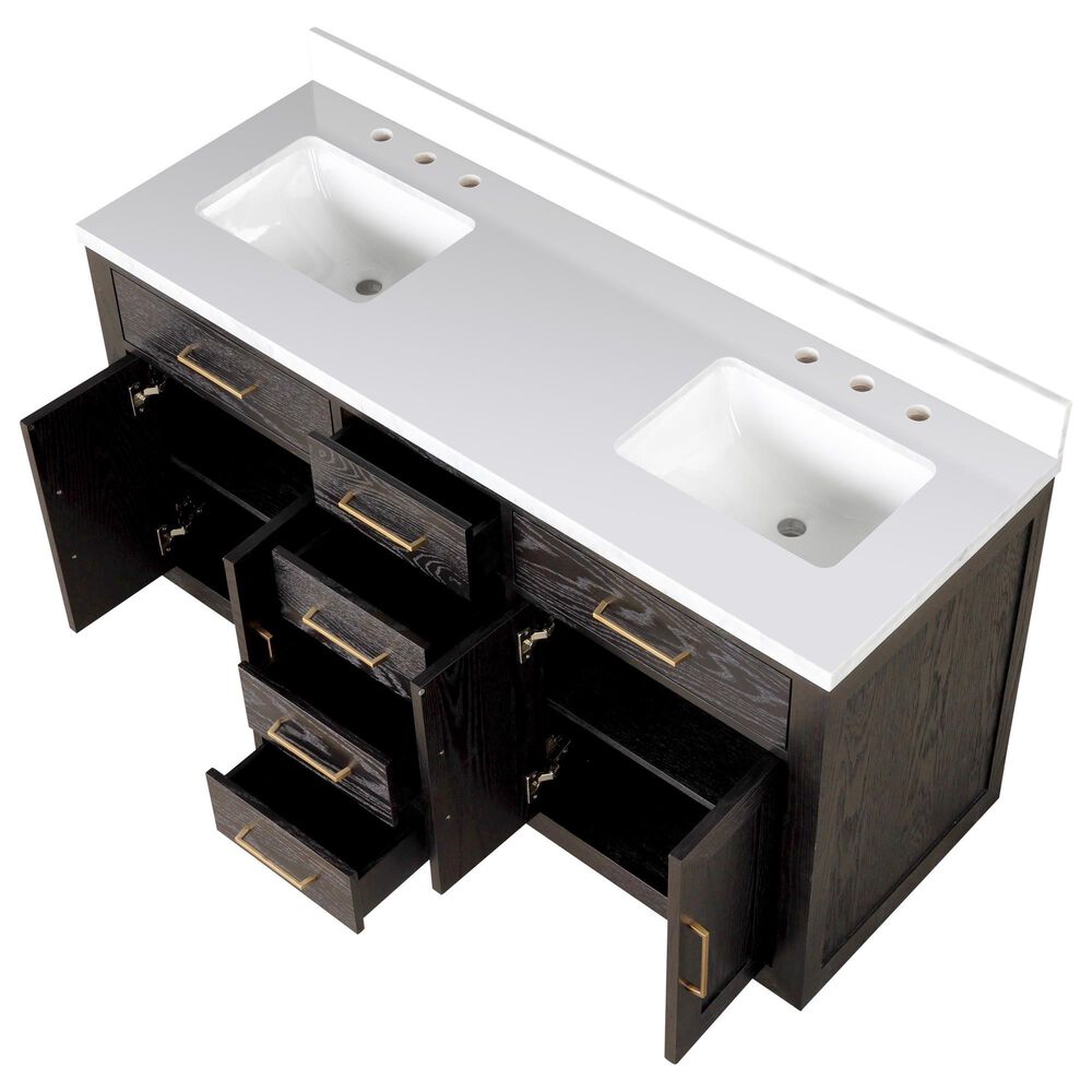 Lexora Home Abbey 60&quot; Double Bathroom Vanity in Brown Oak with 2 cm White Cultured Marble Top and Rectangular Sinks, , large