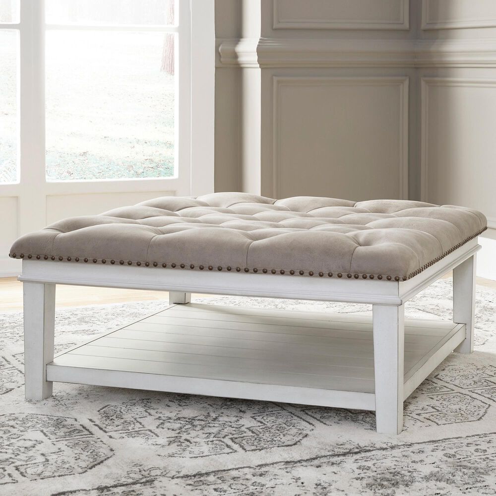 Signature Design by Ashley Kanwyn Upholstered Ottoman Cocktail Table in Whitewash, , large