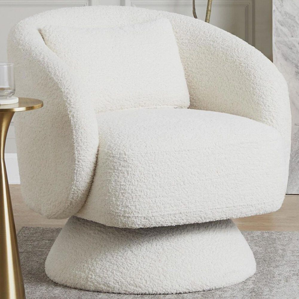 LumiSource Zara Swivel Accent Chair with Pillow in White, , large