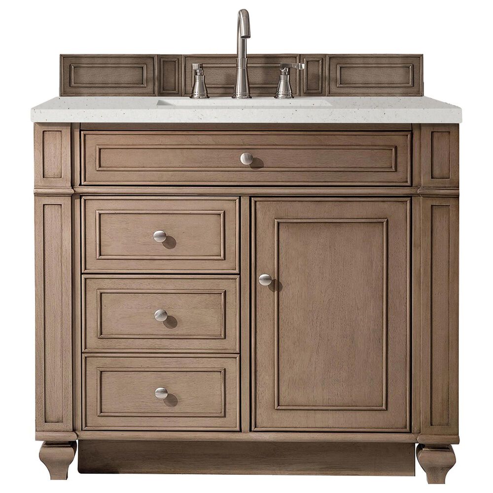 James Martin Vanities Bristol 36" Single Bathroom Vanity in Whitewashed Walnut with 3 cm Lime Delight Quartz Top and Rectangular Sink, , large