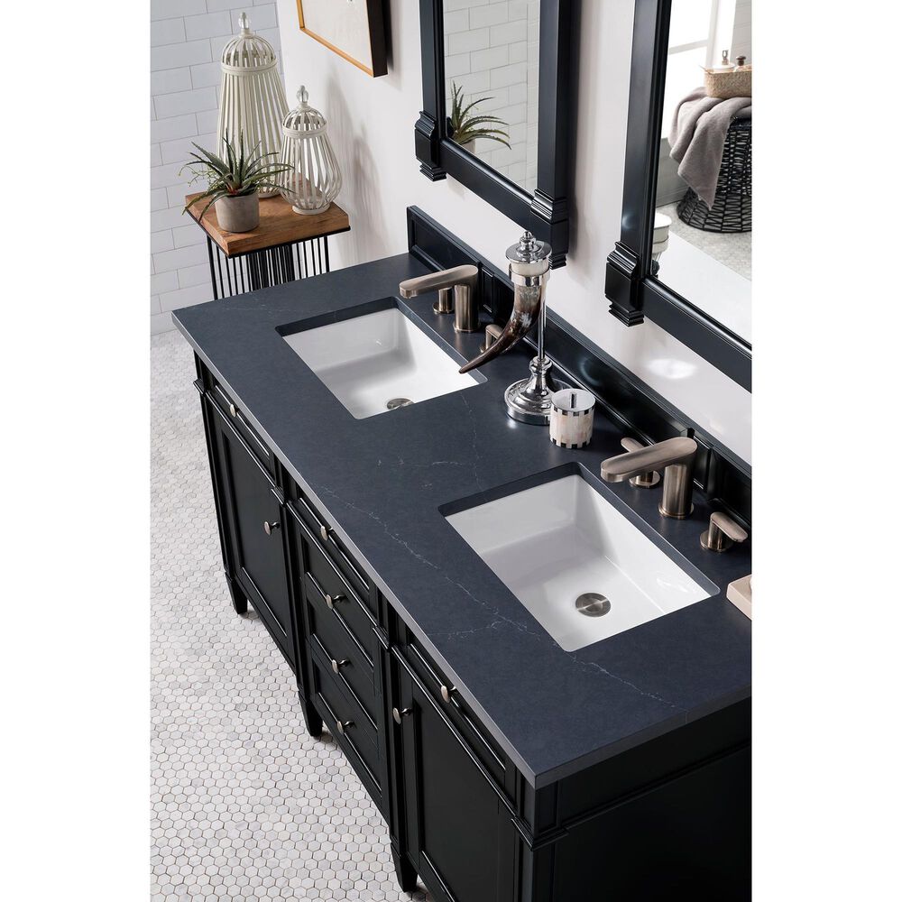 James Martin Vanities Brittany 60&quot; Double Bathroom Vanity in Black Onyx with 3 cm Charcoal Soapstone Quartz Top, , large