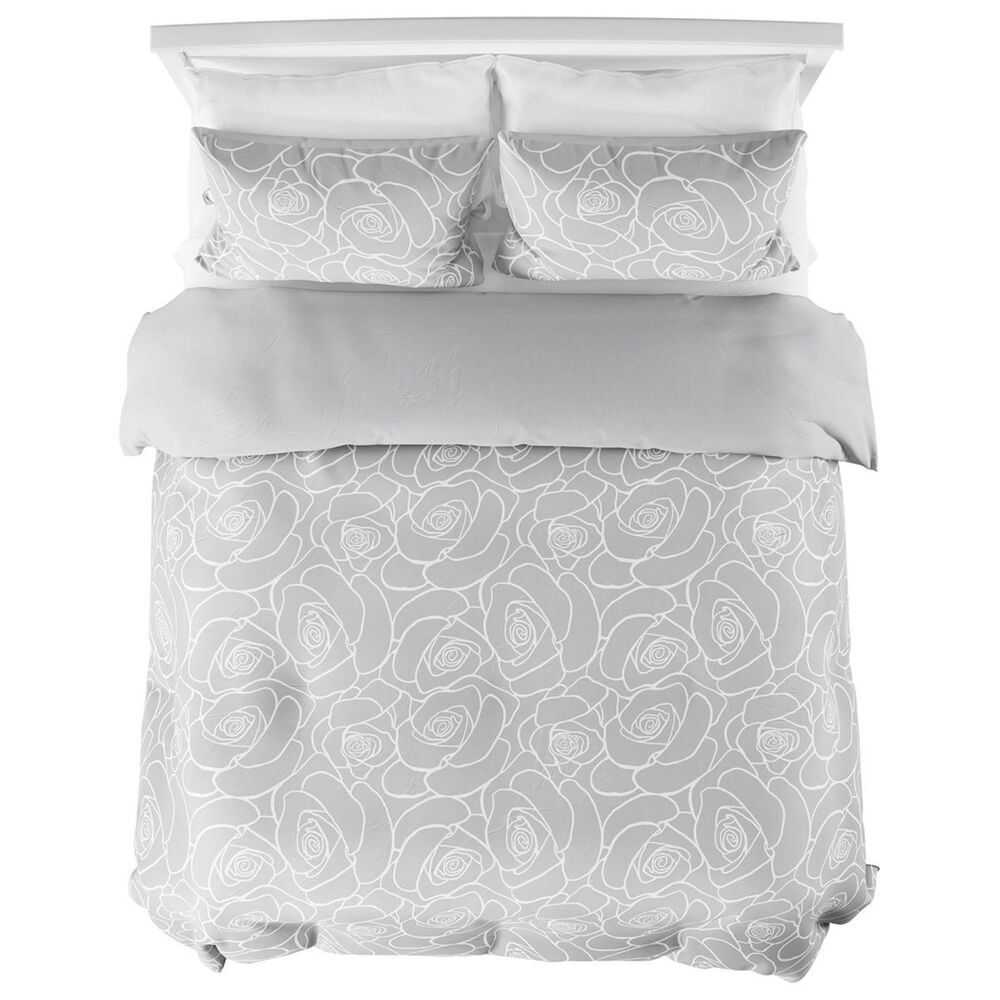 Timberlake Lavish Home 3-Piece King Bed of Roses Comforter Set in Rose Print &amp; Soft Gray, , large