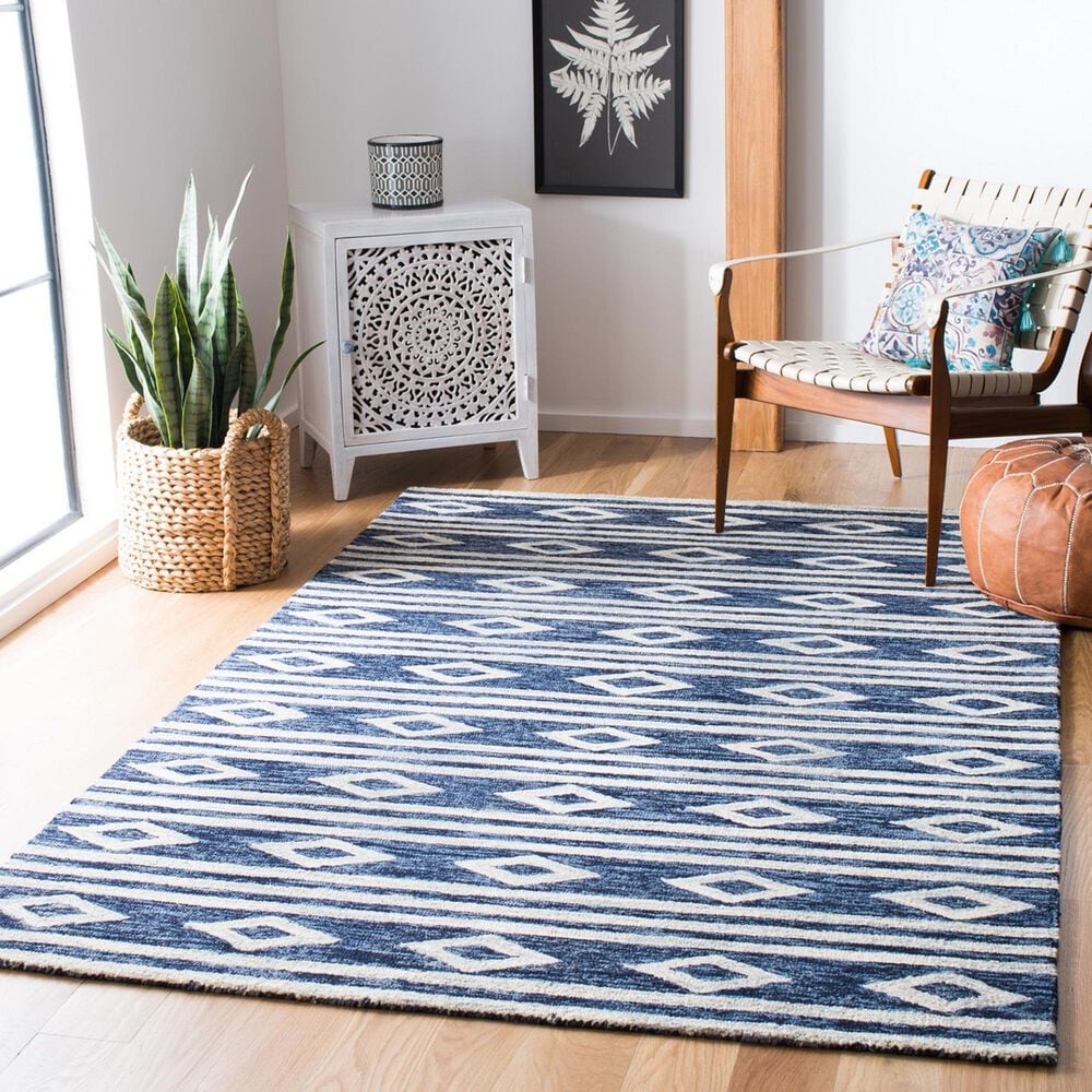 Safavieh Micro-Loop MLP153N 4&#39; x 6&#39; Navy and Ivory Area Rug, , large