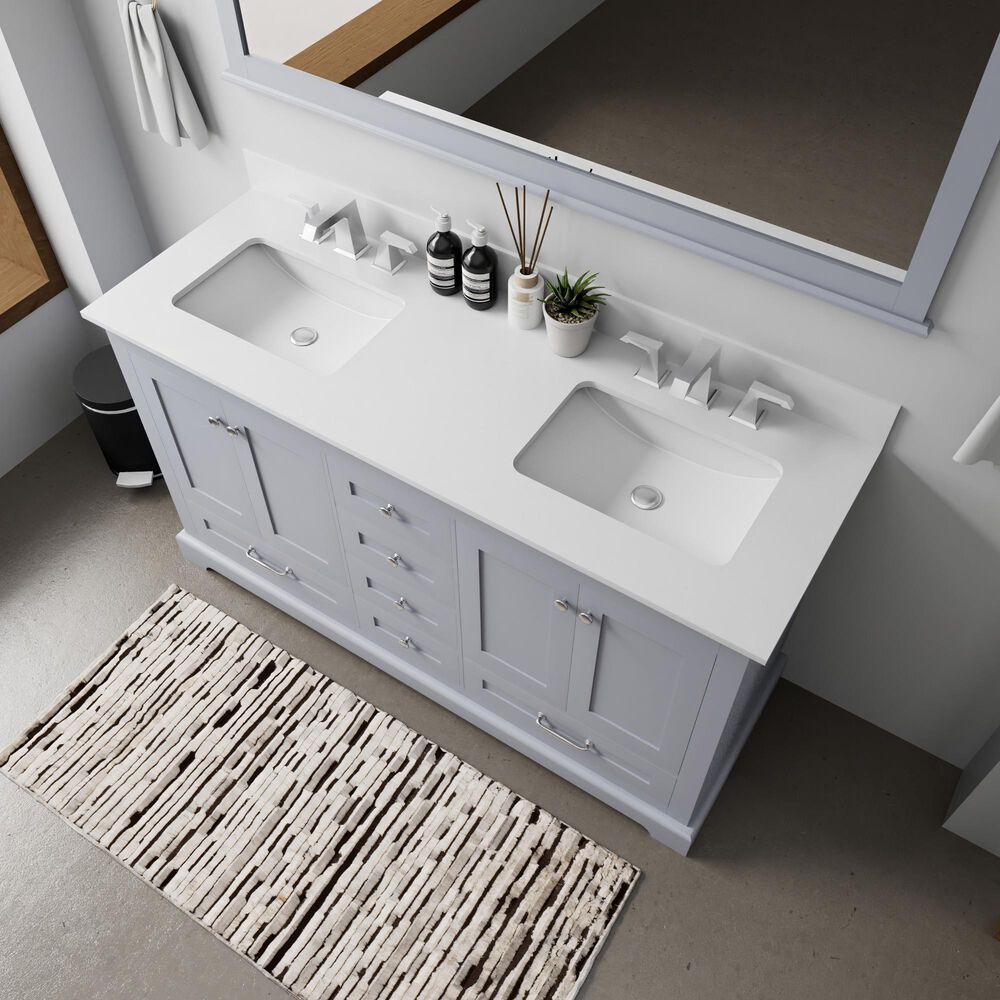 Lexora Home Dukes 60&quot; Double Bathroom Vanity in Dark Grey with White Cultured Marble Top and Rectangular Sinks, , large
