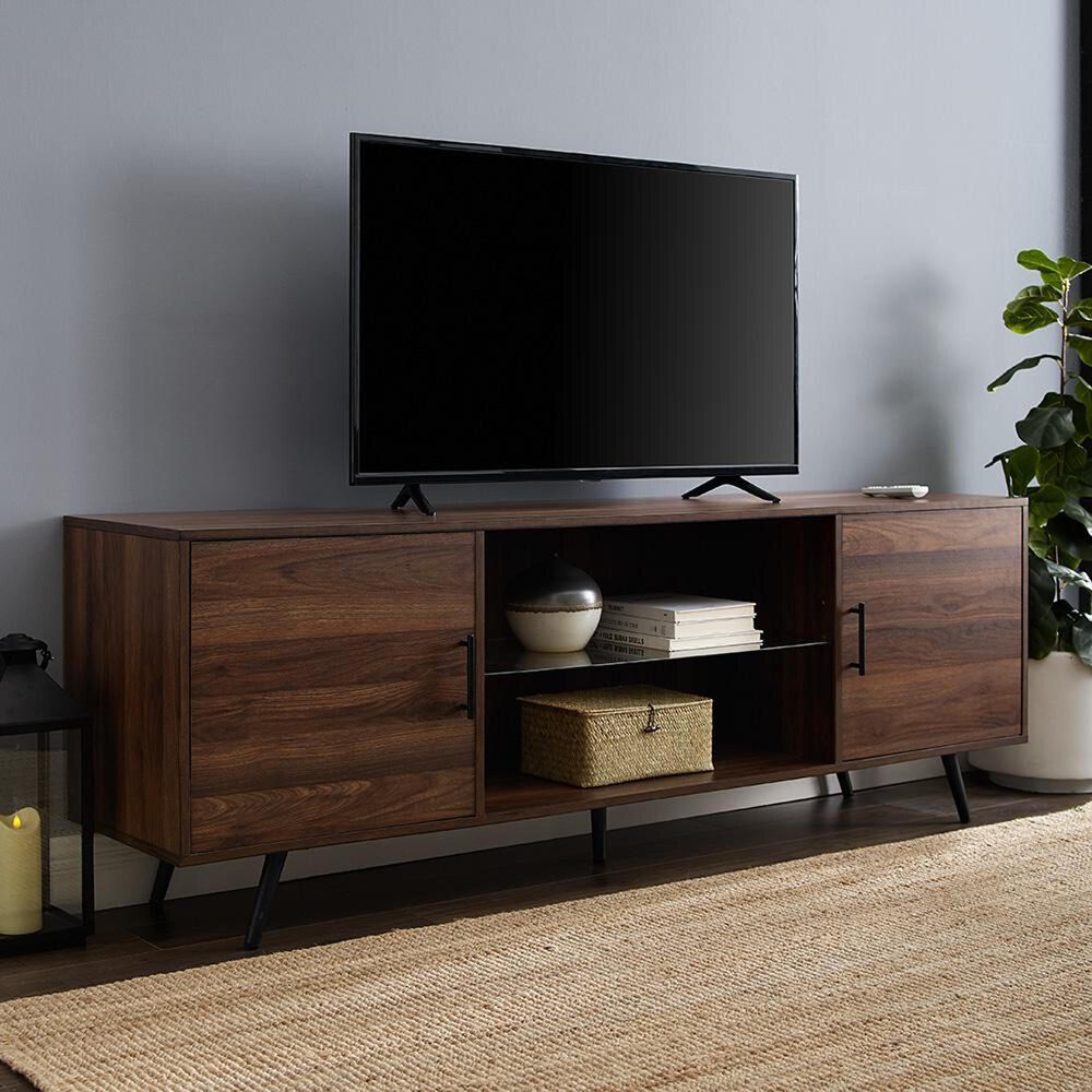 Walker Edison Nora 70&quot; TV Stand in Dark Walnut, , large