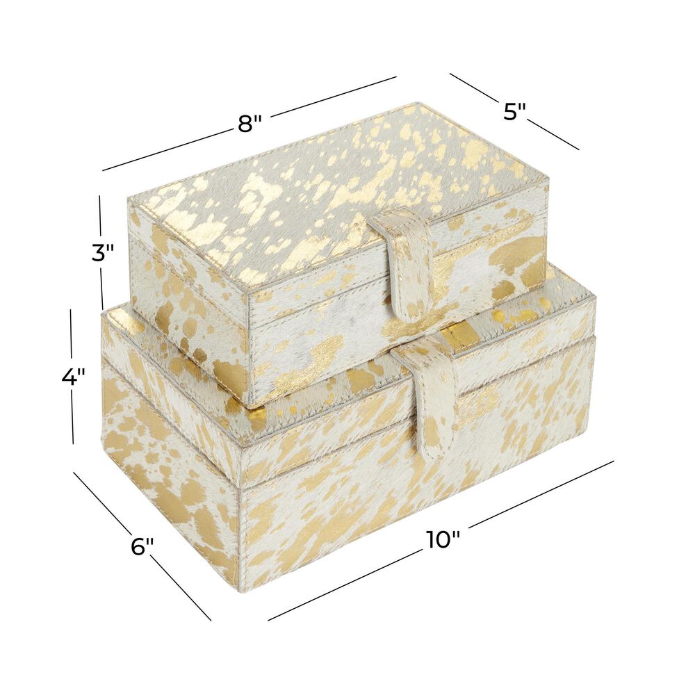 Maple and Jade 2-Piece Handmade Decorative Box Set with Snap Front Closure in Gold, , large