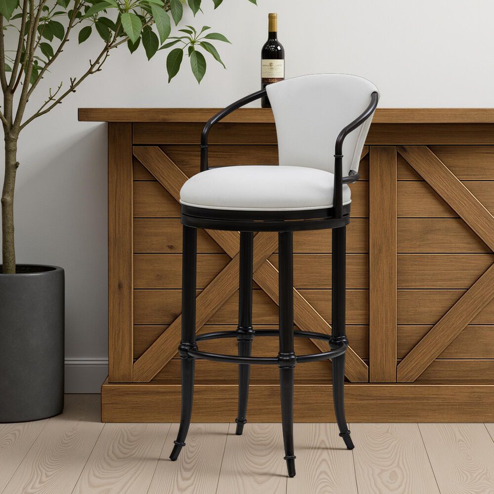 Armen Living Otis Bar Height Stool with Ivory Upholstery in Dark Brown, , large