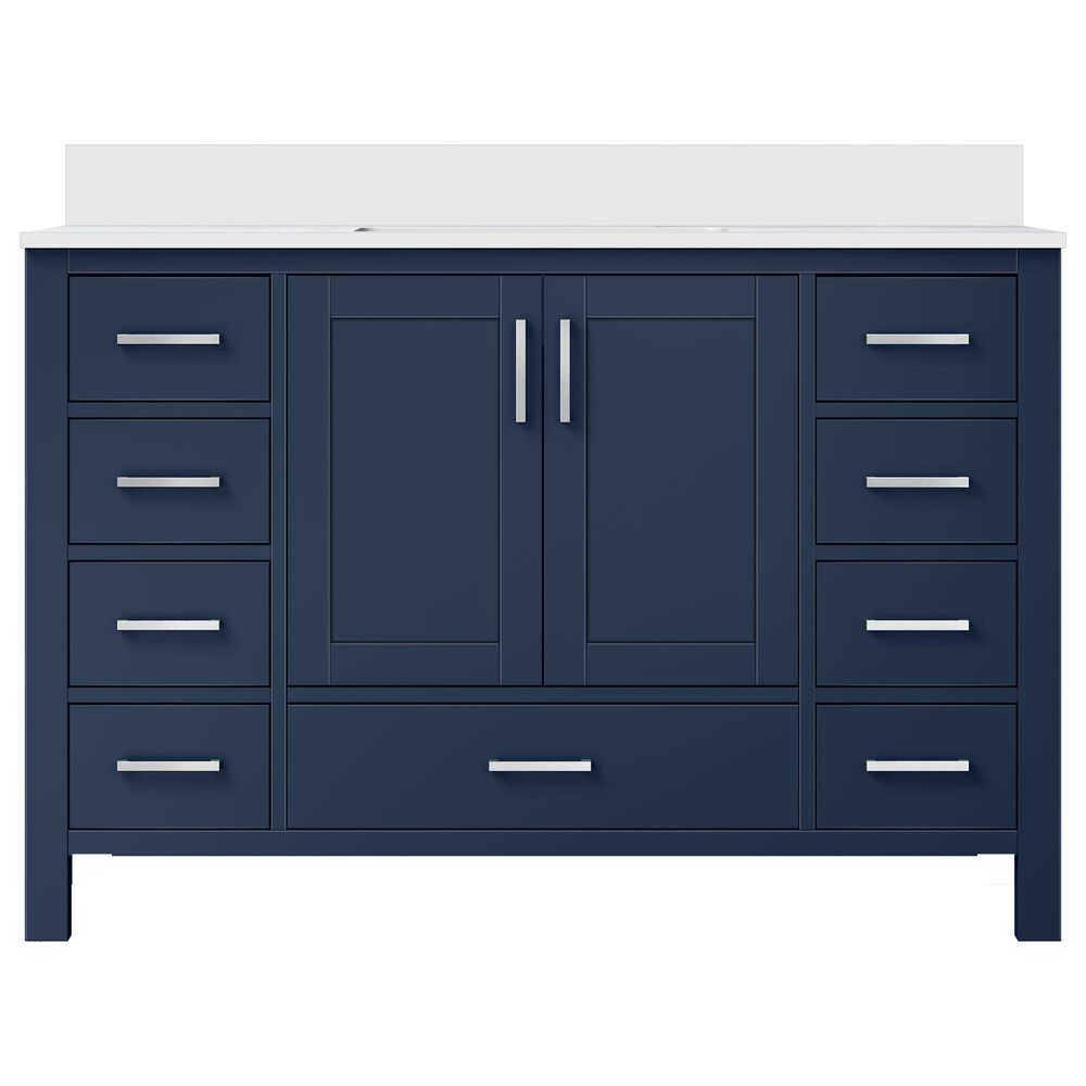 Lexora Home Jacques 48&quot; Single Bathroom Vanity in Navy Blue with 2 cm White Cultured Marble Top and Rectangular Sink, , large