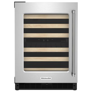 KitchenAid 24" Undercounter Wine Cellar with Left Hinge, Wood-Front Racks in Black and Stainless Steel, , large