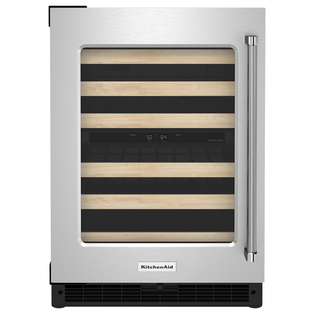 KitchenAid 24" Undercounter Wine Cellar with Left Hinge, Wood-Front Racks in Black and Stainless Steel, , large