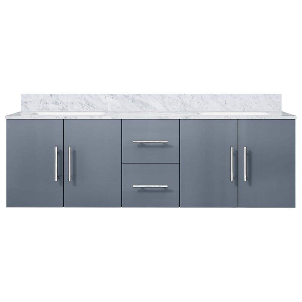 Lexora Home Geneva 60&quot; Double Bathroom Vanity in Dark Grey with 2 cm White Carrara Marble Top and Rectangular Sinks, , large