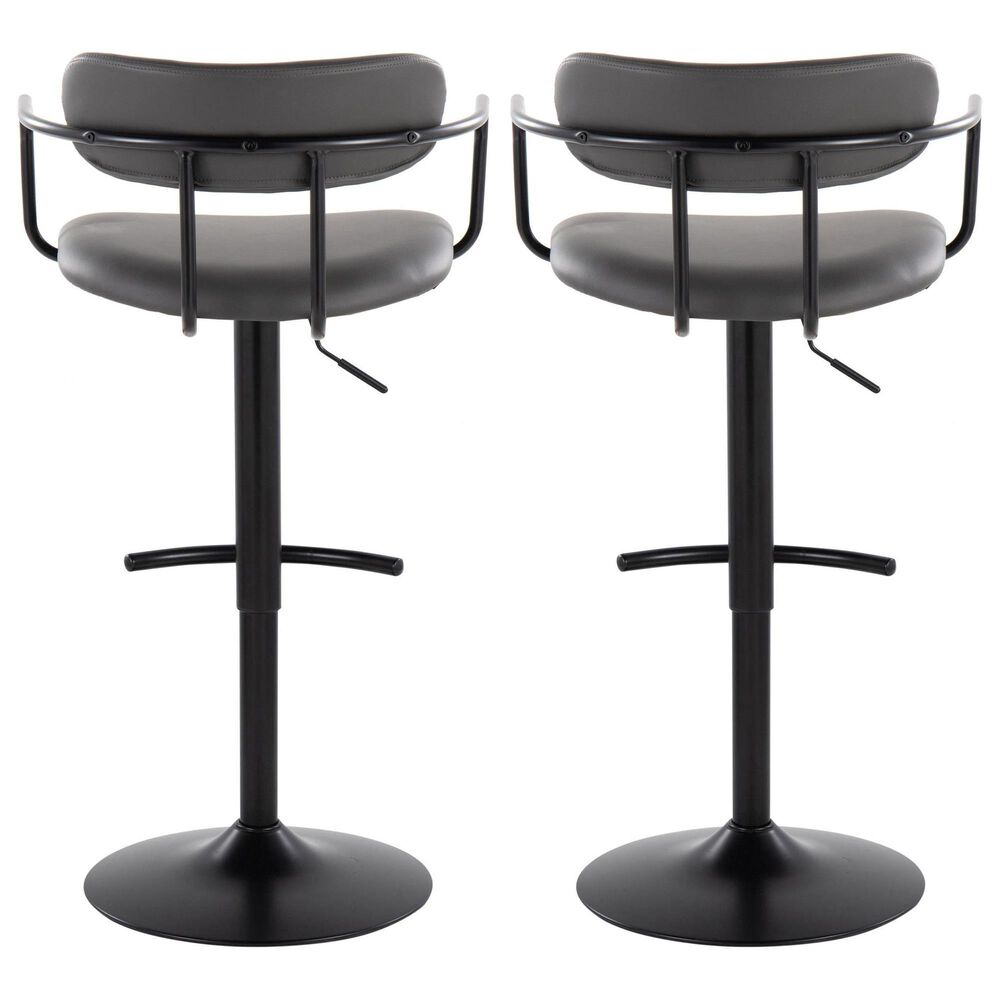 LumiSource Demi Swivel Adjustable Bar Stool with Grey Upholstery in Black (Set of 2), , large