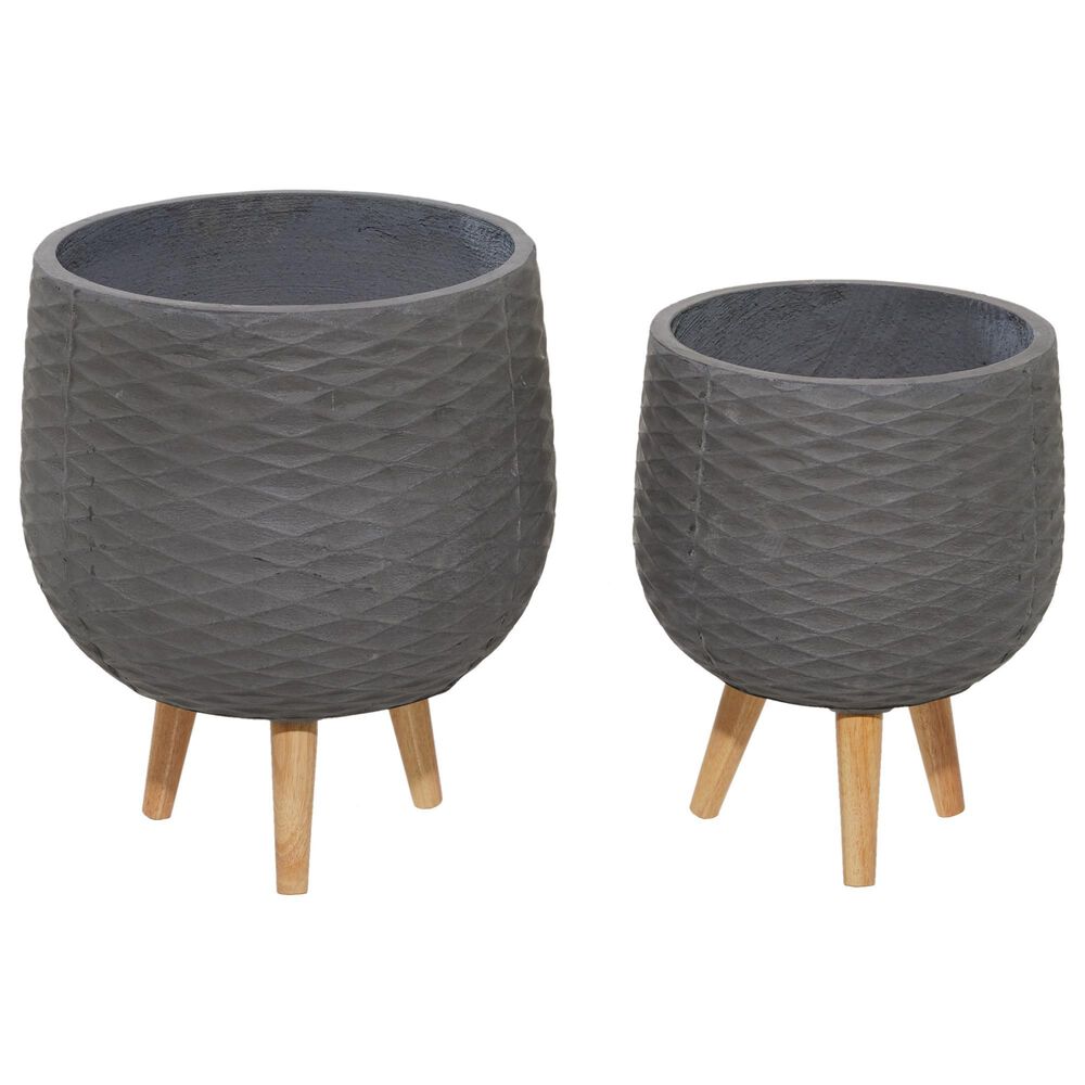 Maple and Jade 15" Farmhouse Diamond Round Planter in Gray and Brown (Set of 2), , large