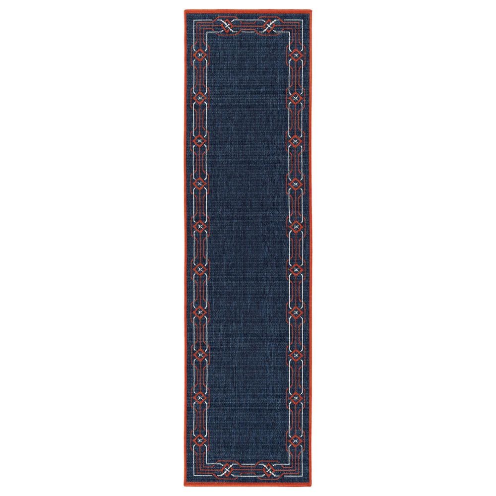 Kaleen Rugs Amalie 2"2" x 8" Navy, Tangerine and Ivory Indoor/Outdoor Runner, , large