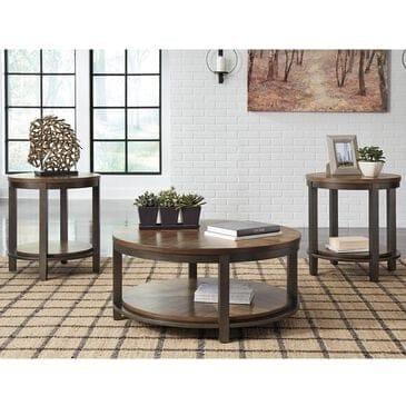 Ashley Roybeck 3-Piece Occasional Table Set in Light Brown and Bronze, , large