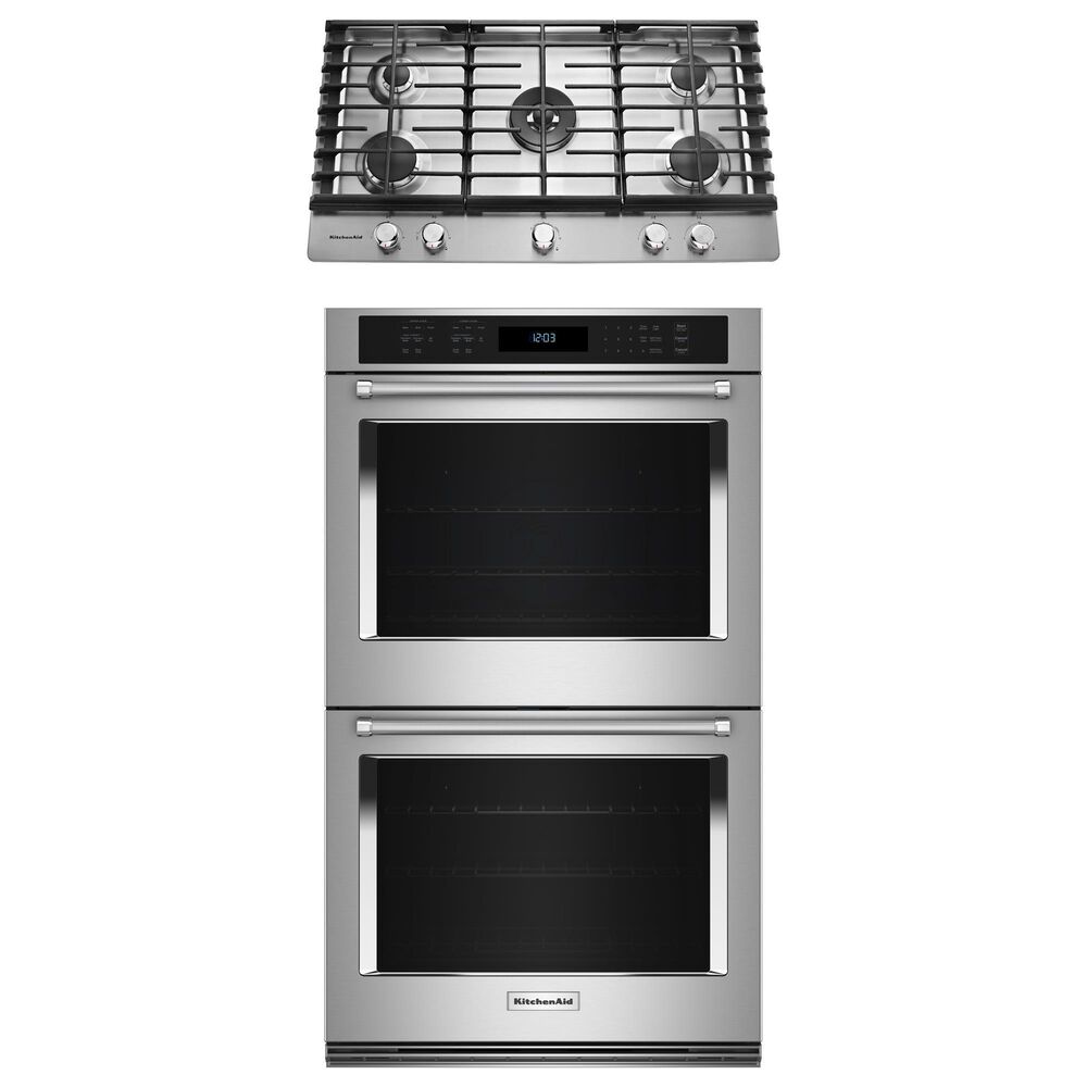 KitchenAid 2-Piece Kitchen Package with 30" Double Wall Oven and 36" Gas Cooktop in Stainless Steel, , large