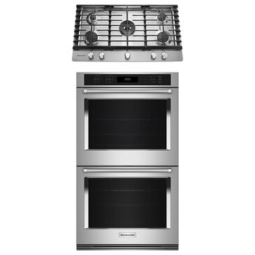 KitchenAid 2-Piece Kitchen Package with 30" Double Wall Oven and 36" Gas Cooktop in Stainless Steel, , large