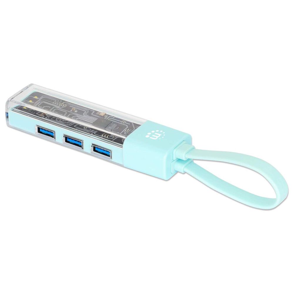 Manhattan 4-Port USB 3.0 Type-C/A Combo Hub in Clear and Teal, , large