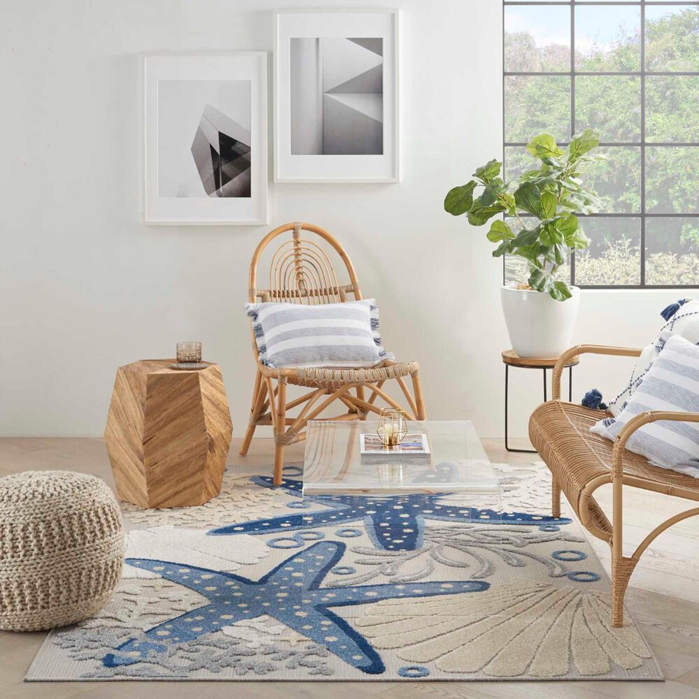 Nourison Aloha 12&#39; x 15&#39; Cool Grey, Blue, White and Ivory Indoor/Outdoor Area Rug, , large
