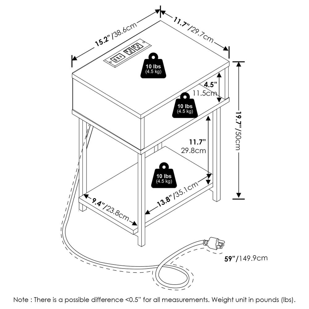 HOMLUX 19.7" 3-Tier End Table in Bauhaus Oak and Black, , large