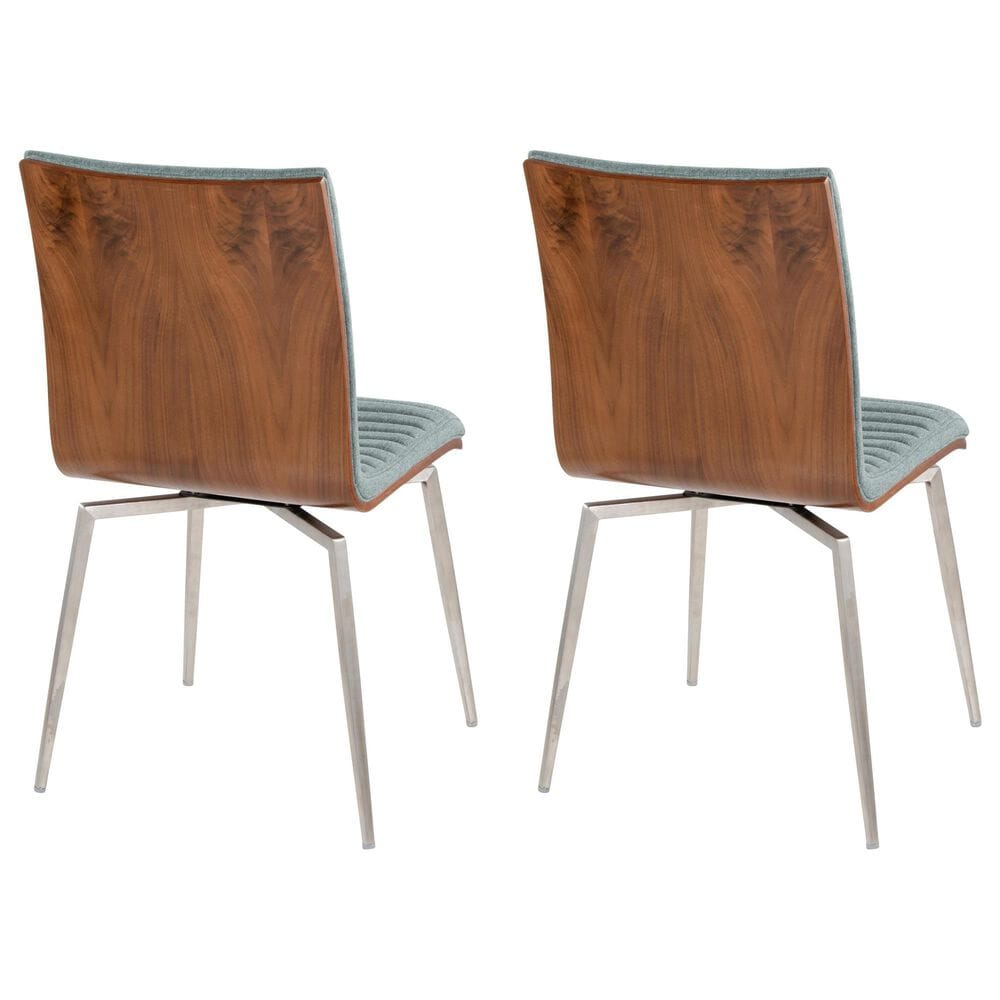Lumisource Mason Contemporary Dining/accent Chair with Swivel in Stainless Steel, Walnut Wood, and Green Fabric - Set of 2, , large