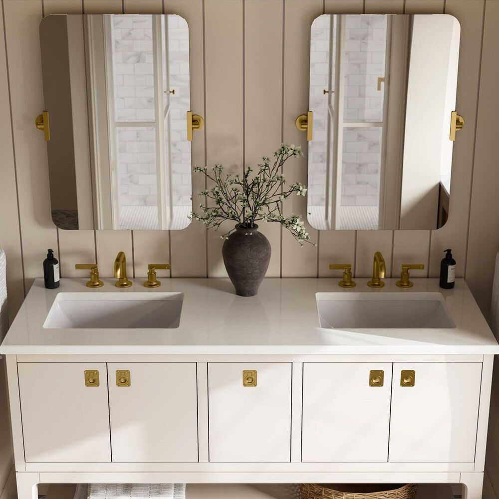 Kohler Seagrove 60" Double Bathroom Vanity in Light Clay with 3 cm White Quartz Top and Rectangular Sinks, , large