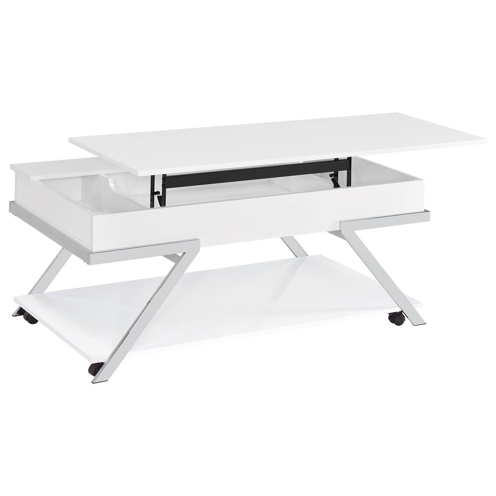 Steve Silver Furniture Zena Lift-Top Cocktail Table with Casters in White and Chrome, , large