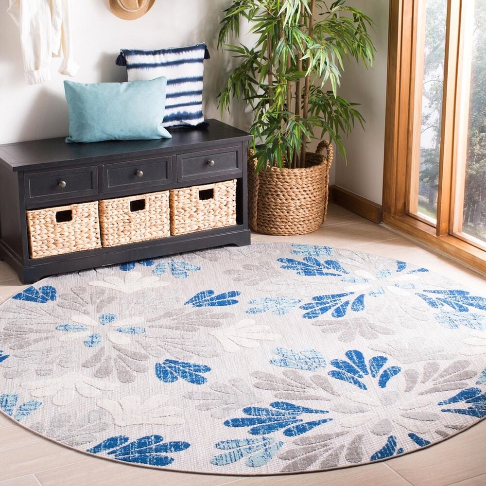 Safavieh Cabana CBN800F 6&#39;7&quot; Round Grey and Blue Indoor/Outdoor Area Performance Rug, , large
