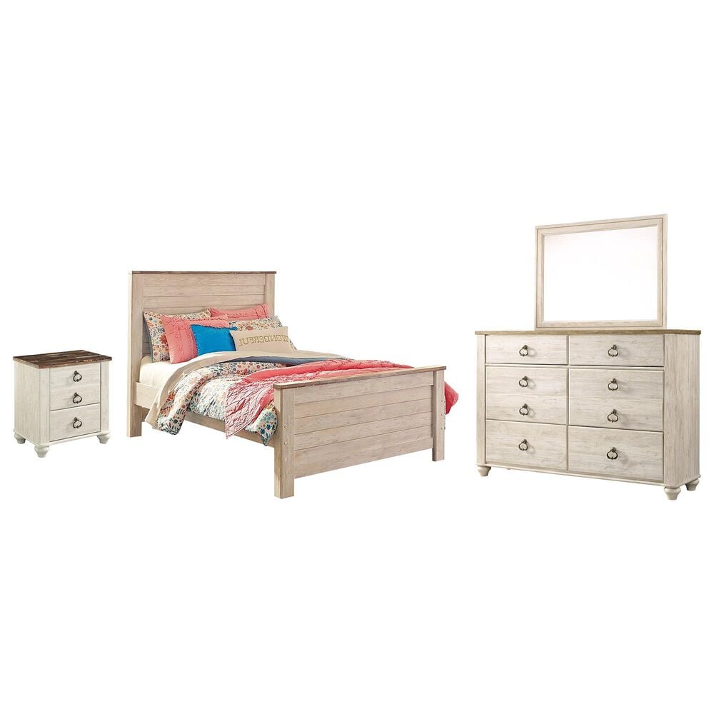Signature Design by Ashley Willowton 4 Piece Full Panel Bed Set in Whitewash, , large