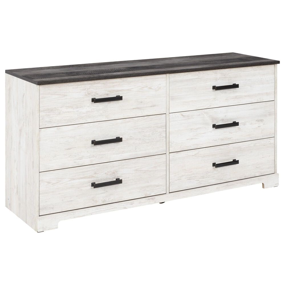 Signature Design by Ashley Shawburn 6-Drawer Dresser in Whitewash and Charcoal Gray, , large