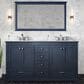Lexora Home Dukes 60" Double Bathroom Vanity in Navy Blue with 2 cm White Carrara Marble Top and Rectangular Sinks, , large