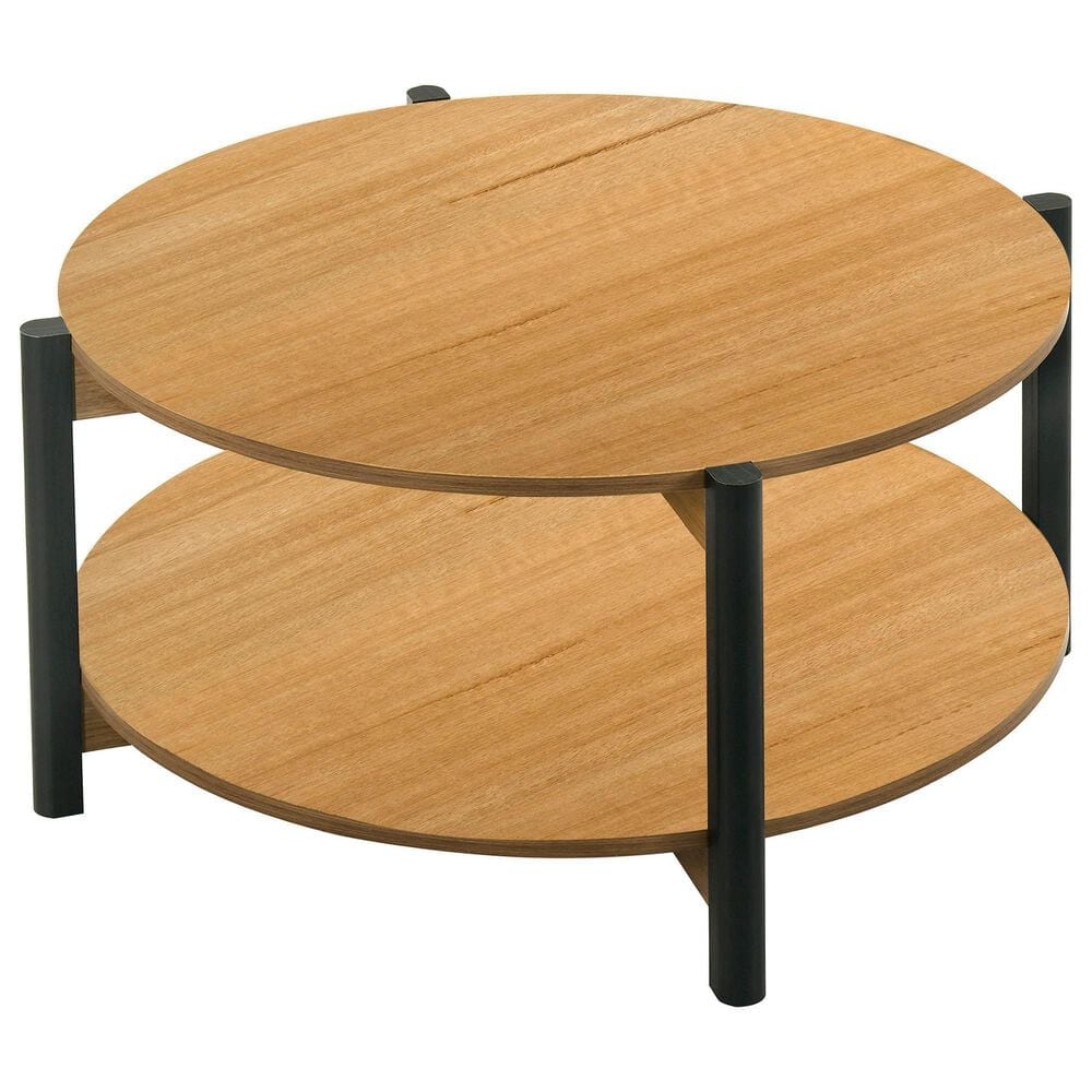 Furniture of America Elovier Coffee Table with Open Shelf in Natural and Black, , large